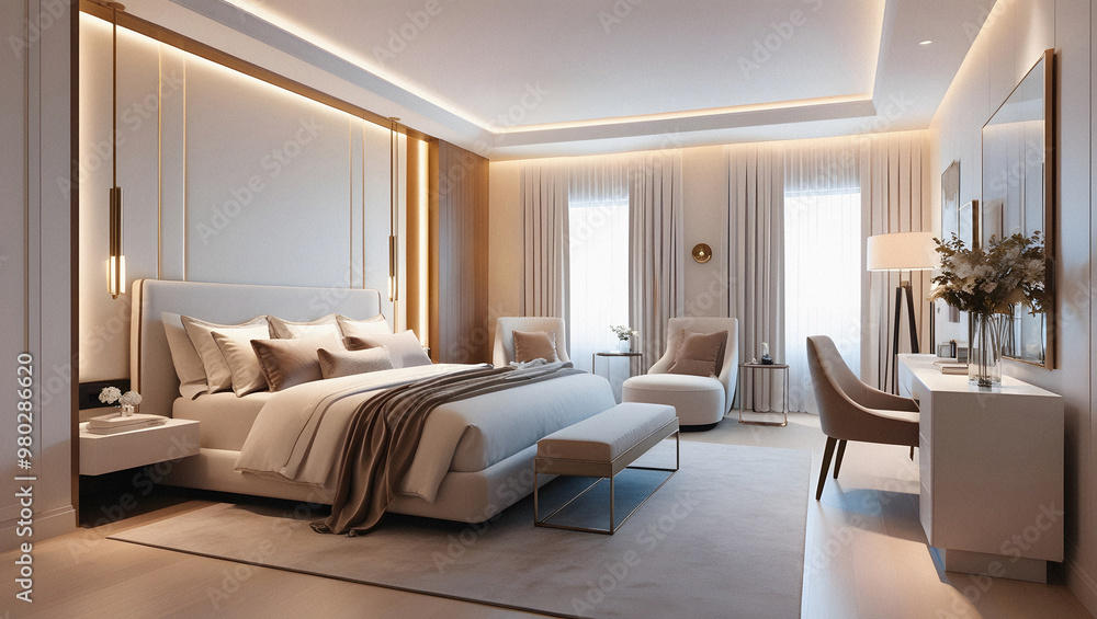 Fototapeta premium Elegant, modern, cozy and well-lit room Generative AI