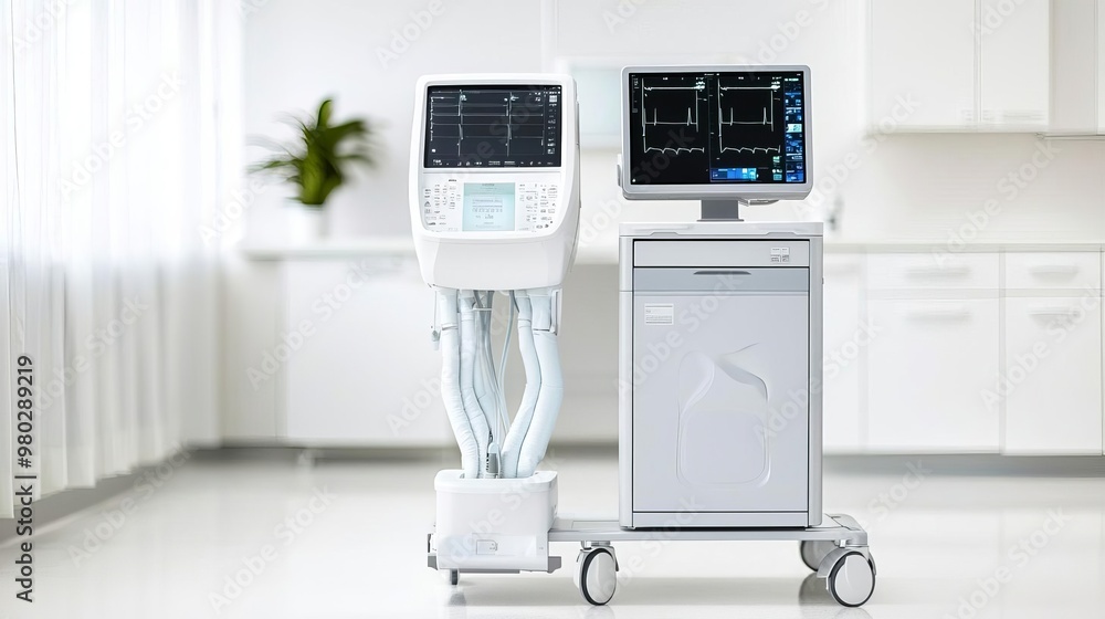 Modern medical equipment on a mobile cart in a doctor's office Modern medical equipment on a mobile cart in a doctor's office