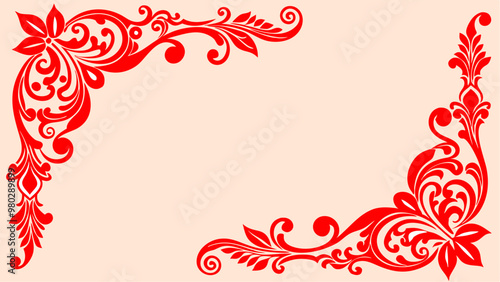 Mandala red ornament at corner with isolated background 