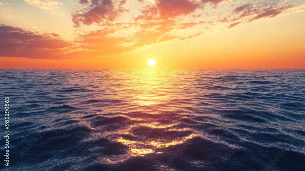 Fototapeta premium Golden waves dance quietly beneath a setting sun.