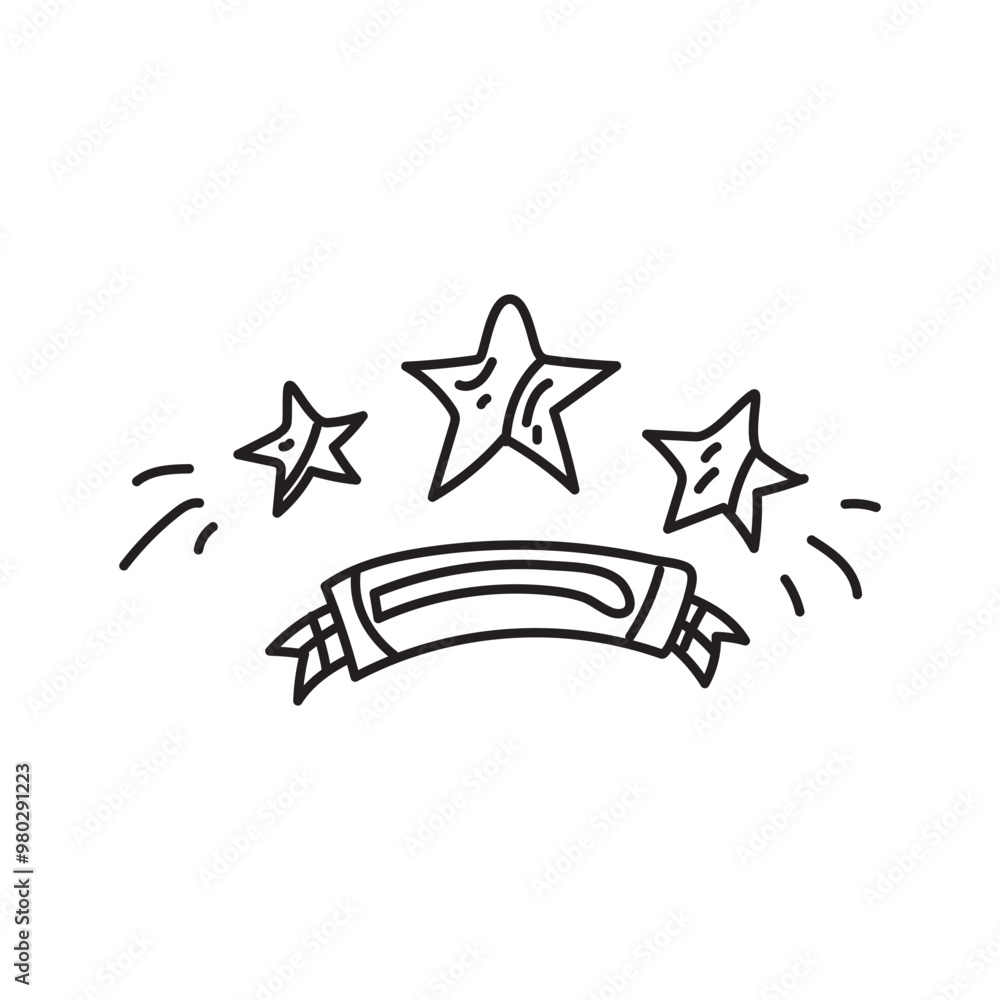 Hand-drawn Doodle of a Ribbon Banner and Three Stars Hand-drawn Doodle of a Ribbon Banner and Three Stars