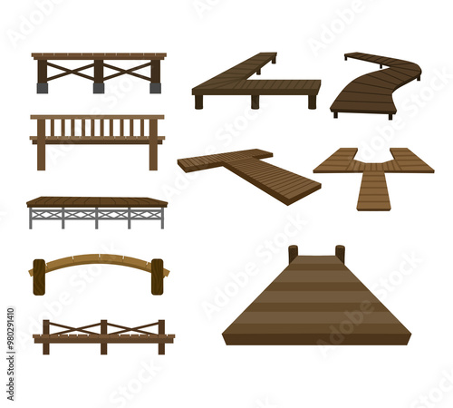 set of brown wooden bridges