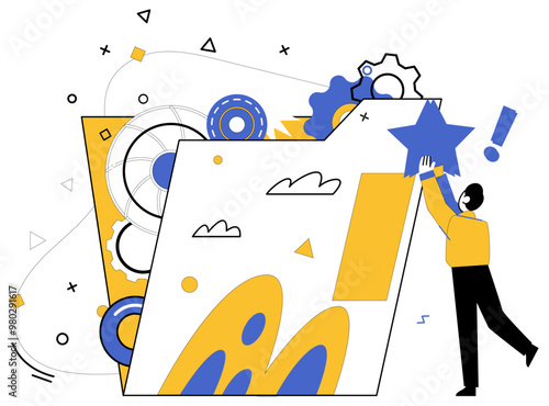 Corporate vision vector illustration. Development is sweet melody played by orchestra professional growth and exploration Aspiration is key unlocking doors to treasure trove corporate vision