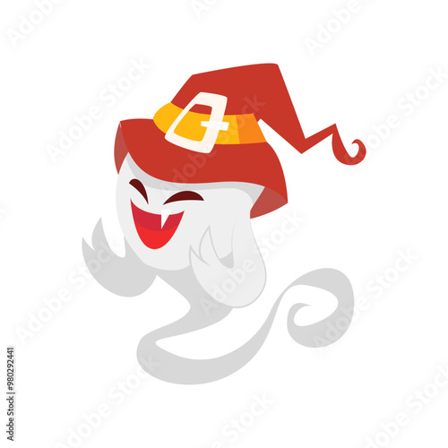 Ghost wearing a witch_s hat illustration