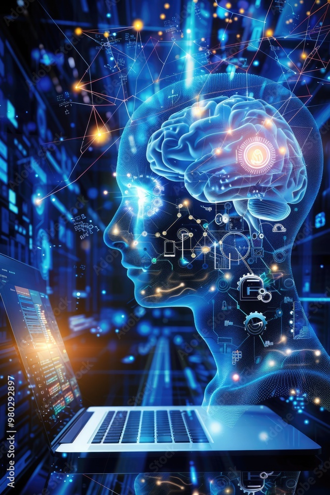 The concept of artificial intelligence, robot brain The concept of artificial intelligence, robot brain