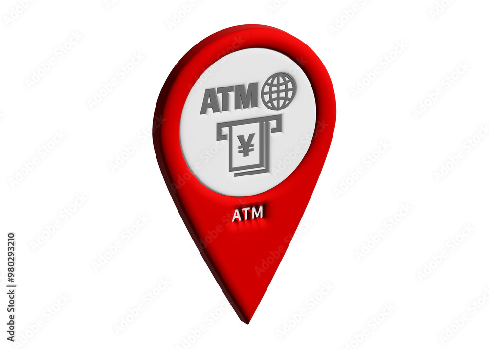 マップピン 3D: ATM 海外発行カード対応ATM 地図記号 案内用図記号 ピクトグラム