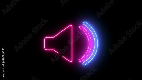 Neon Sound, music, speaker Audio technology, music, and sound. 4k Animation of speaker volume. voice and soundtrack wave equalizer. Audio Technology, Music control , and Sound. audio. 3D Illustration