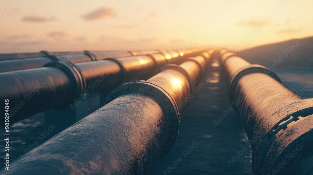 Oil pipeline extending into the distance, with plenty of copy space for energy sector branding. Oil pipeline extending into the distance, with plenty of copy space for energy sector branding.
