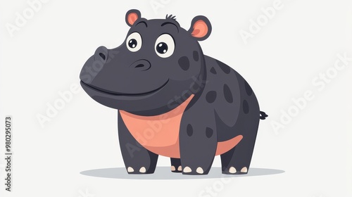 Playful Young Hippo Cartoon in Warm Colors - 2D Flat Design on White Background photo