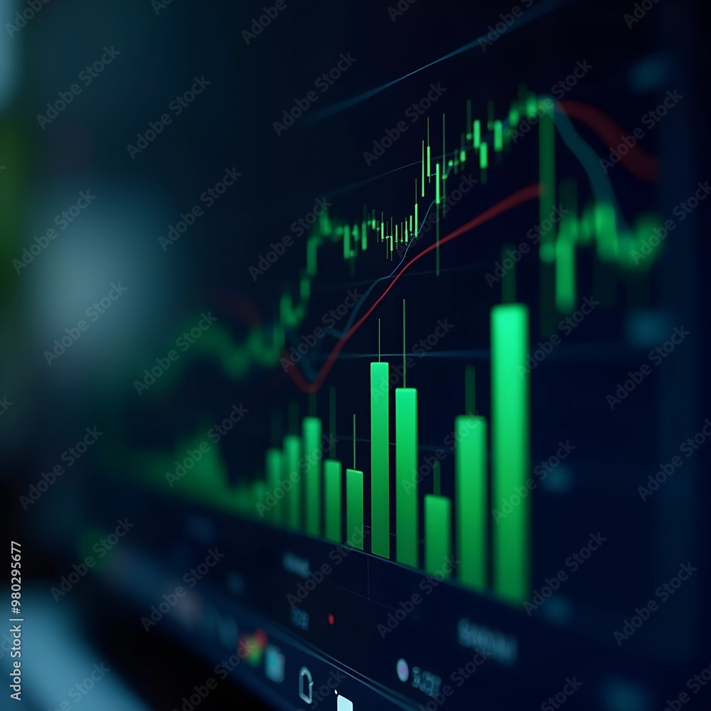 Growing Graph on a Dark Monitor Background Growing Graph on a Dark Monitor Background