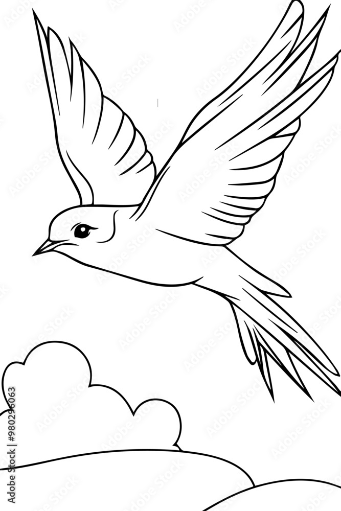 Obraz premium Flying Swallow Coloring Page, for coloring books or educational materials about birds