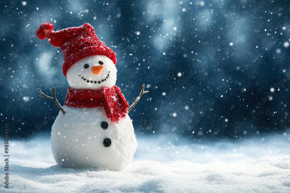 Fototapeta premium Snowman In Snowy Winter Wonderland with generative ai