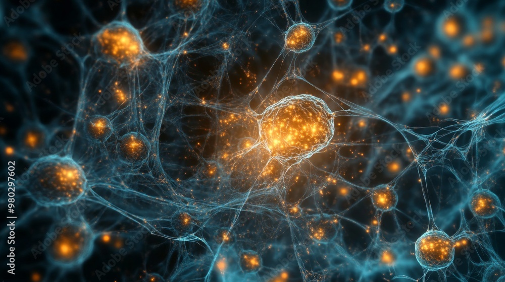The intricate network of neurons is highlighted by glowing synapses, showcasing connectivity and communication within the brain