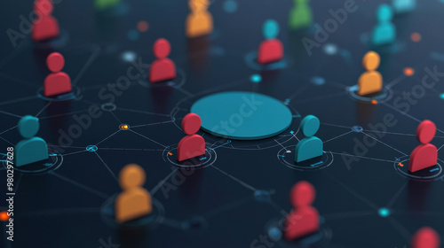 A digital network illustration featuring colorful user icons connected in a web, symbolizing communication and collaboration.