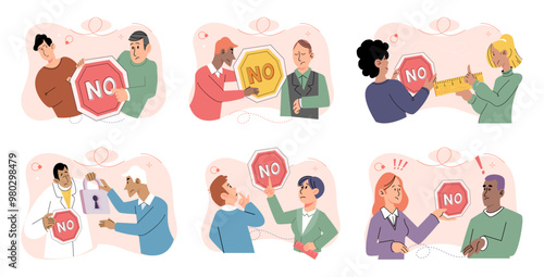Refuse vector illustration. Sometimes its necessary to refuse certain requests in order to prioritize personal boundaries Refusing to accept rejection can be powerful motivator for personal growth