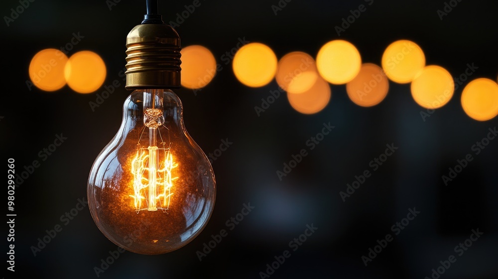 A classic Edison-style light bulb glowing warmly in a dark room, with its filament clearly visible and casting a soft glow. A classic Edison-style light bulb glowing warmly in a dark room, with its filament clearly visible and casting a soft glow.