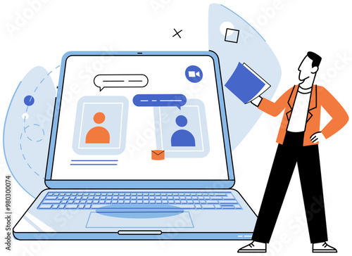 Online video meeting. Vector illustration. Discussions in online video meetings facilitate togetherness and collaboration Online video calls bring people together regardless physical distance