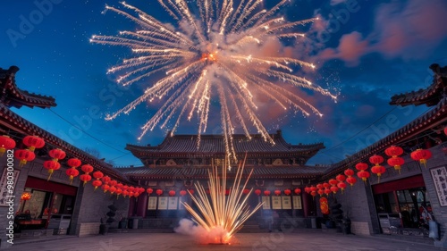 Fire Crackers in Chinese New Year Greeting Photo for Festive Spirit photo