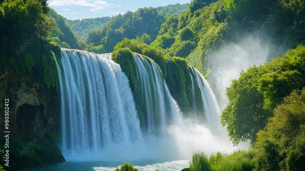 Fototapeta premium Man-made waterfall, Marmore Waterfalls, Cascate delle Marmore, Umbria, Italy, Europe
