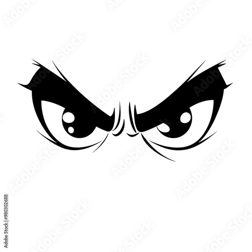This design features a stylized vector icon of angry eyes, characterized by a bold black line aesthetic, ideal for expressing strong emotions or attitudes
