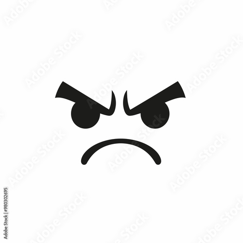 This design showcases a minimalist vector icon of an angry face, featuring bold lines for the eyes and mouth, capturing an emotion of frustration or displeasure