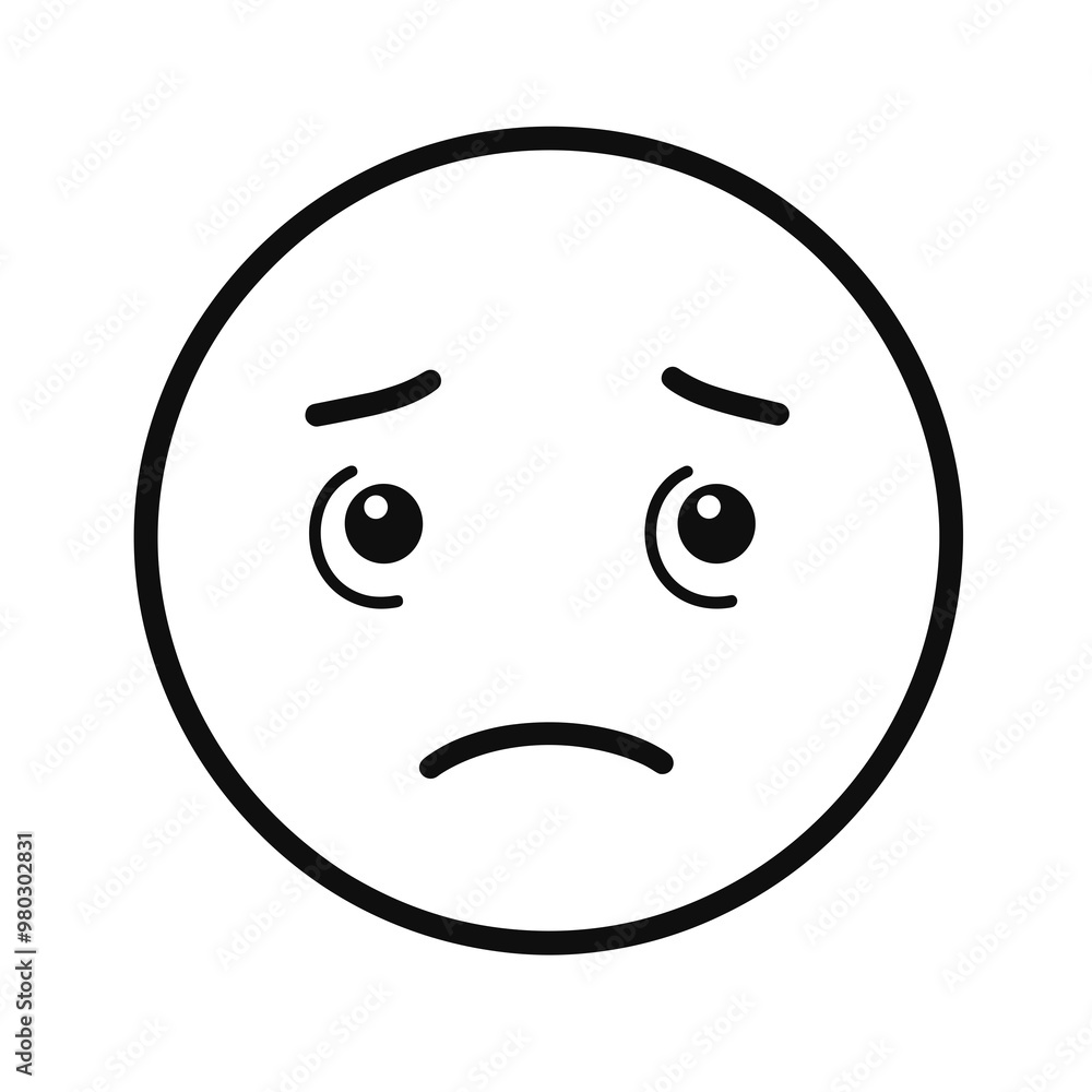A simple line icon represents a sad face, conveying a feeling of disappointment or sadness. The minimalistic design makes it versatile for various uses A simple line icon represents a sad face, conveying a feeling of disappointment or sadness. The minimalistic design makes it versatile for various uses