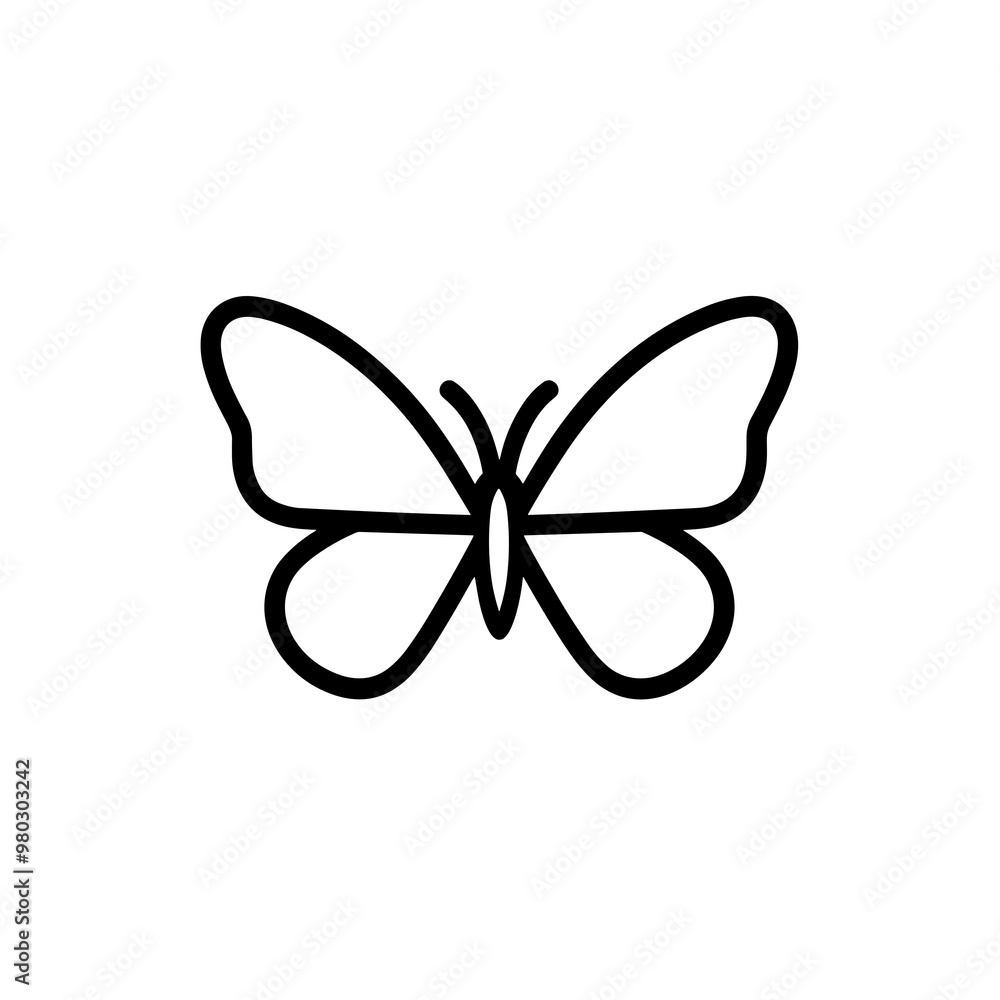 This vector icon illustrates a butterfly with a clean and minimalistic black line design, perfect for use in web projects or graphic designs This vector icon illustrates a butterfly with a clean and minimalistic black line design, perfect for use in web projects or graphic designs