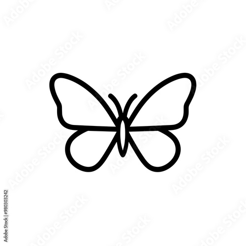 This vector icon illustrates a butterfly with a clean and minimalistic black line design, perfect for use in web projects or graphic designs