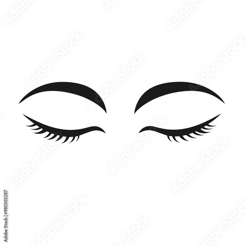 This design features a minimalist representation of closed eyes with elegantly styled eyelashes, ideal for use in various artistic and graphic contexts