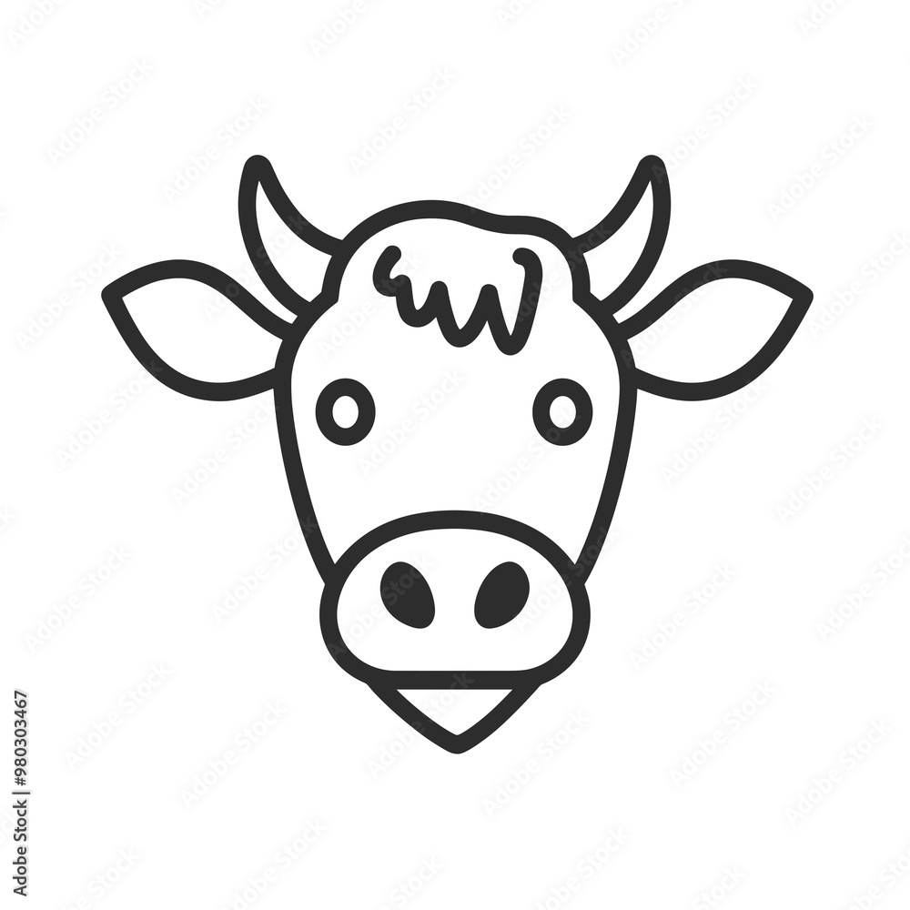 This illustration showcases a minimalist black and white outline of a cow's head, emphasizing simplicity and clarity for various design applications This illustration showcases a minimalist black and white outline of a cow's head, emphasizing simplicity and clarity for various design applications