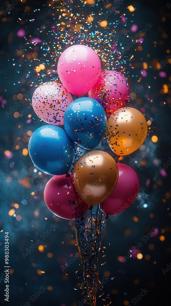explosion of colorful confetti balloons and party streamers against a bright background creating a joyful and festive birthday atmosphere explosion of colorful confetti balloons and party streamers against a bright background creating a joyful and festive birthday atmosphere