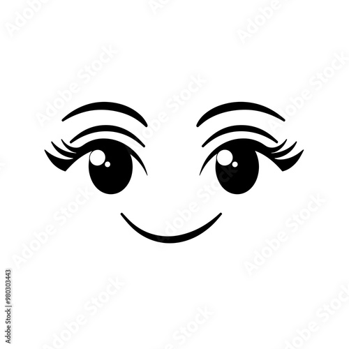 This vector icon features a pair of expressive eyes with eyelashes and a friendly smile, perfect for conveying emotion in graphic designs or applications