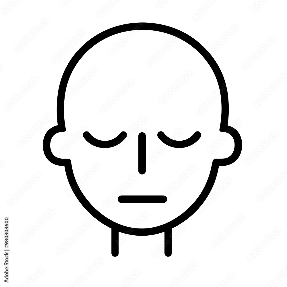 The icon features a bald head with closed eyes, illustrating a peaceful facial expression in a minimalist line art style, evoking serenity and meditation The icon features a bald head with closed eyes, illustrating a peaceful facial expression in a minimalist line art style, evoking serenity and meditation