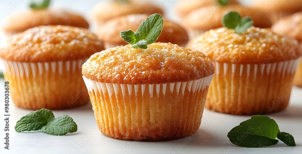 a group of muffins with leaves on top
a group of muffins with leaves on top