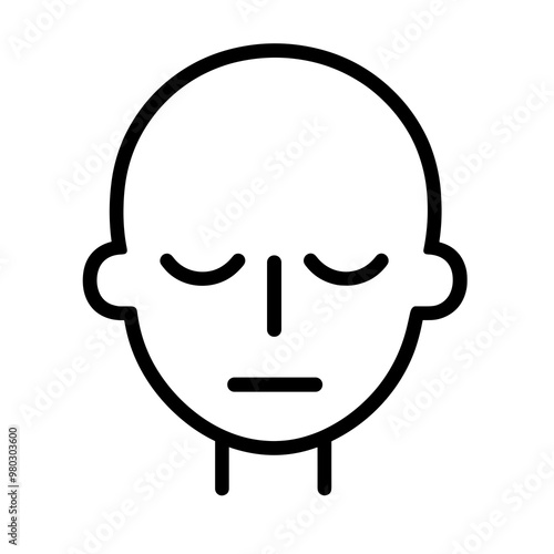 The icon features a bald head with closed eyes, illustrating a peaceful facial expression in a minimalist line art style, evoking serenity and meditation