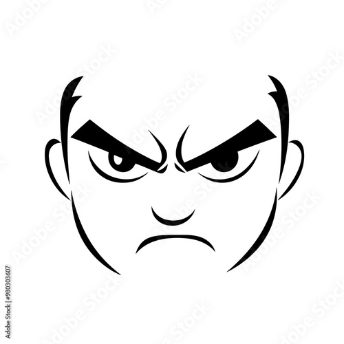 This vector icon depicts an angry face with furrowed brows and a frown, suitable for conveying strong emotions in user interfaces