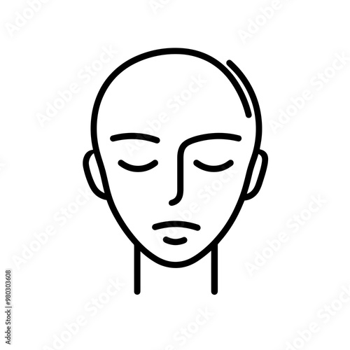 This icon showcases a minimalistic facial representation featuring a bald head, closed eyes, and an expression of calmness. Ideal for graphic design use