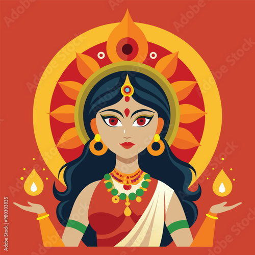 Vector illustration of Hindu Goddess in traditional attire