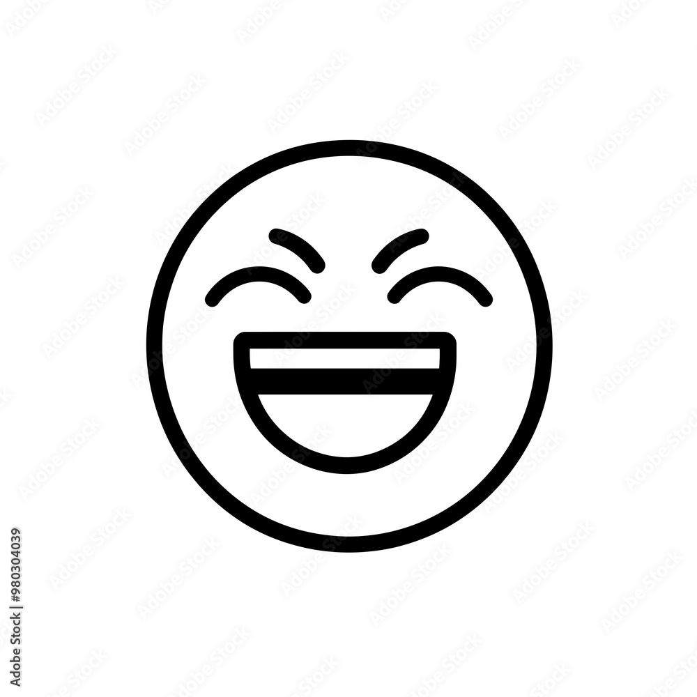 A simplistic line drawing of a smiling face appears, showcasing a joyful expression enhanced by prominently curved eyes and a wide mouth, conveying happiness and laughter A simplistic line drawing of a smiling face appears, showcasing a joyful expression enhanced by prominently curved eyes and a wide mouth, conveying happiness and laughter