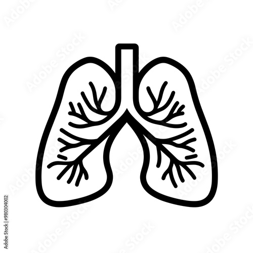 This vector icon features a straightforward black outline of human lungs with an intricate representation of the bronchial tree, suitable for educational use