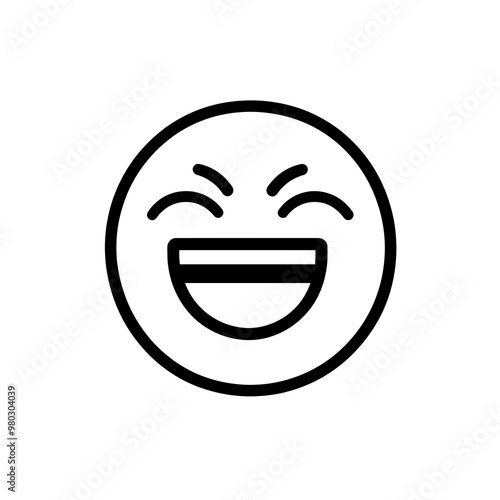A simplistic line drawing of a smiling face appears, showcasing a joyful expression enhanced by prominently curved eyes and a wide mouth, conveying happiness and laughter