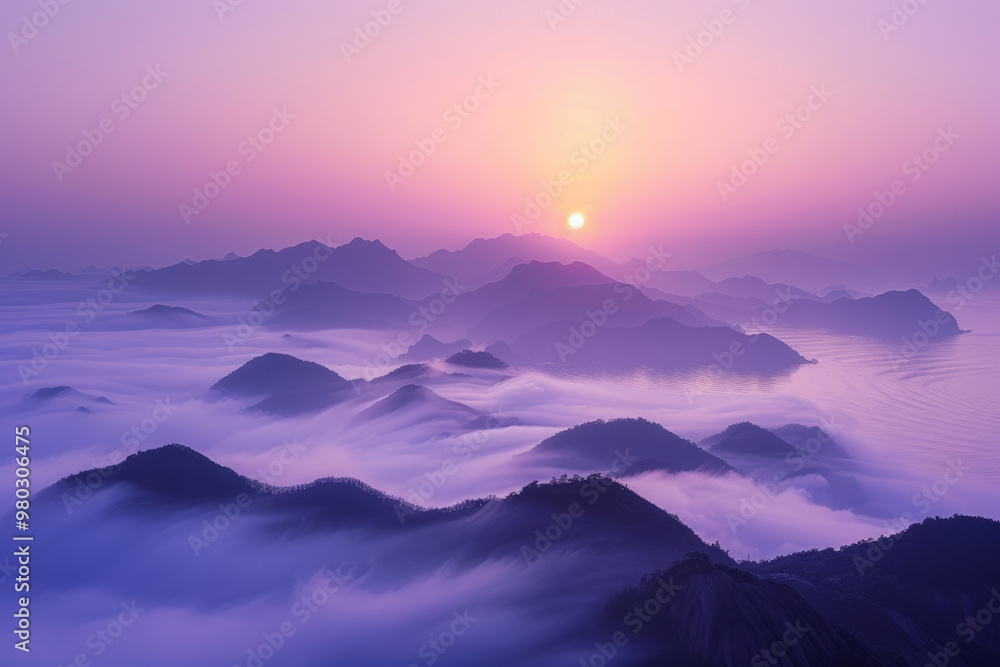 Sunrise in mountainous areas, sea of clouds Sunrise in mountainous areas, sea of clouds
