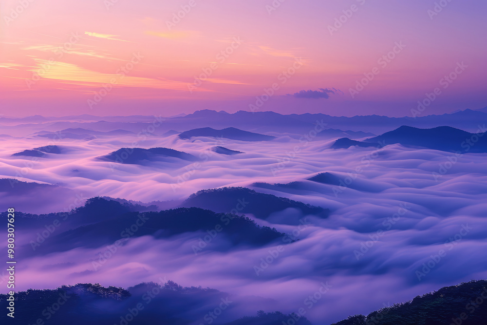 Sunrise in mountainous areas, sea of clouds Sunrise in mountainous areas, sea of clouds
