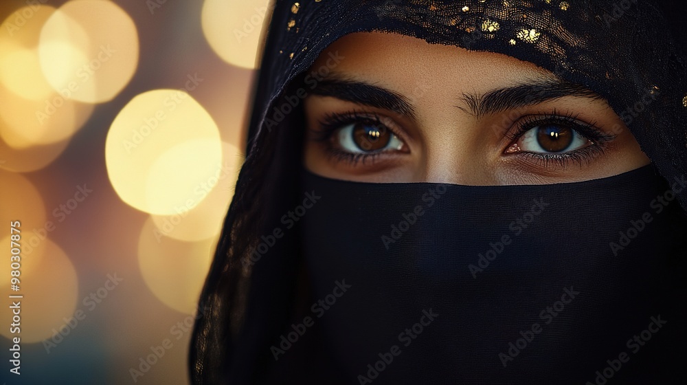 A woman wearing a veil with intense focus in her eyes A woman wearing a veil with intense focus in her eyes