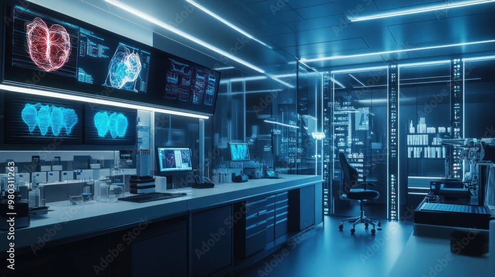 Obraz premium A futuristic bioengineering lab where scientists are developing artificial organs using 3D bioprinting technology