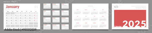 Set of 2025 Pages Monthly Calendar Planner Templates, Cover with Place for Photo, Company Logo, Annual. Design of Vector layout Calendar Pages size A4-21x29.7 cm in for print. Week start on Monday