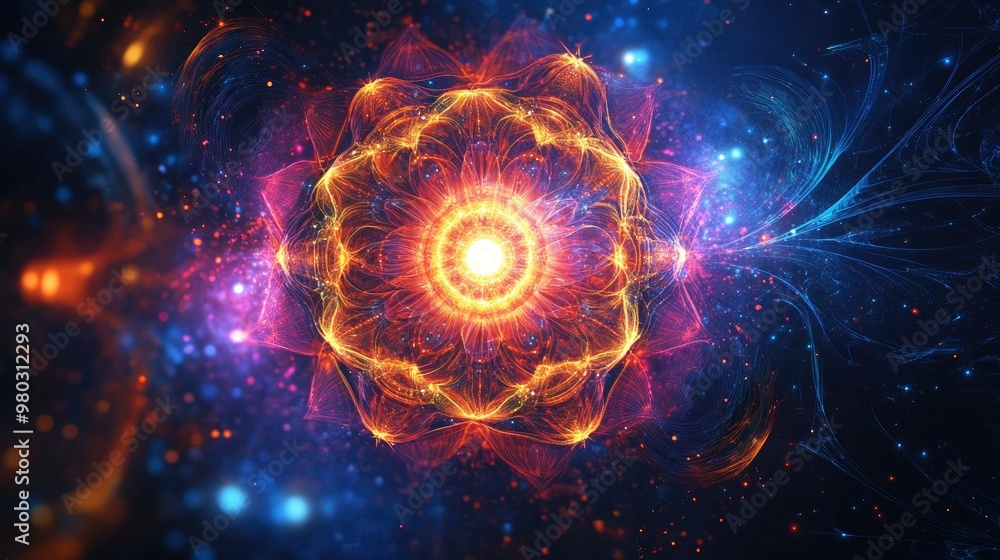 Digital chakra patterns glowing on a dark background, with space for messaging on technology beliefs. Digital chakra patterns glowing on a dark background, with space for messaging on technology beliefs.