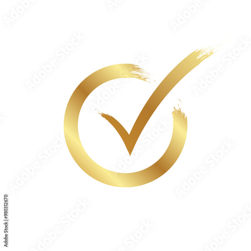 Golden check mark in circle Symbol of authenticity passed