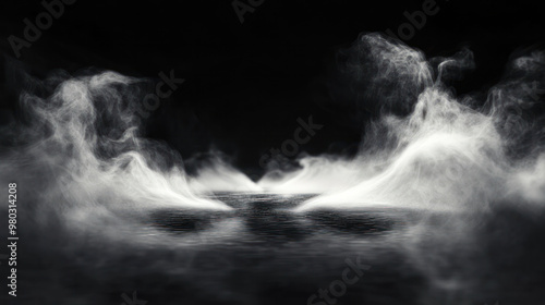  A black background with white smoke floating in the air creates an ethereal and mysterious atmosphere. Halloween