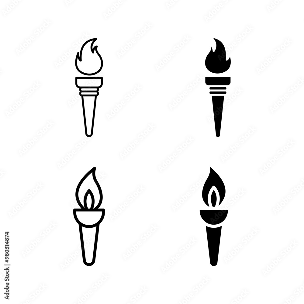 Torch icon set. sign for mobile concept and web design color editable Torch icon set. sign for mobile concept and web design color editable
